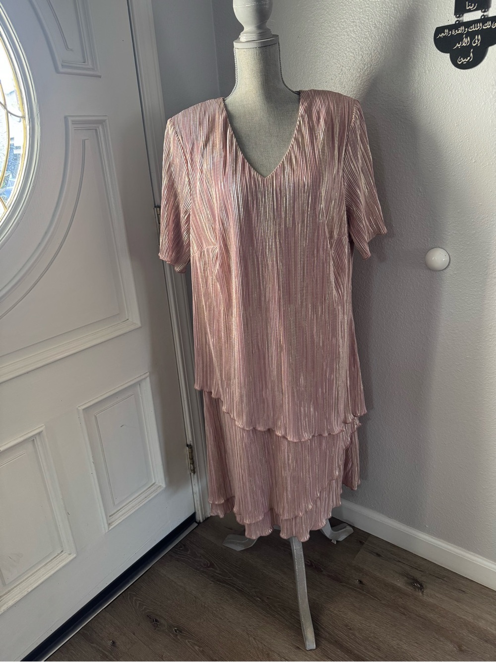 connected apparel Rose Pink Pleated Tiered Midi Dress